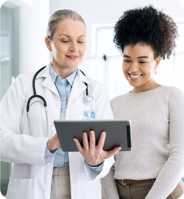 patient and doctor using tablet